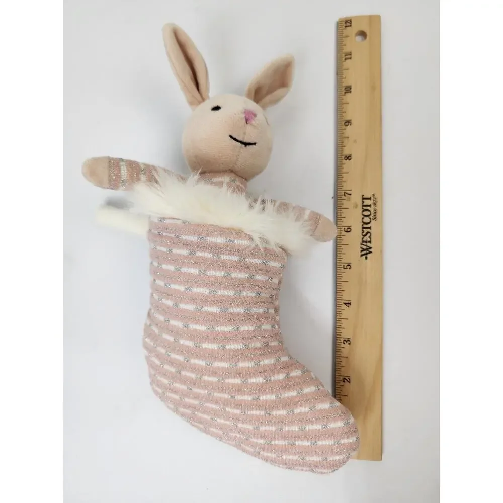 Jellycat Shimmer Stocking Bunny Pink & Silver White 8” Plush Stuffed Animal